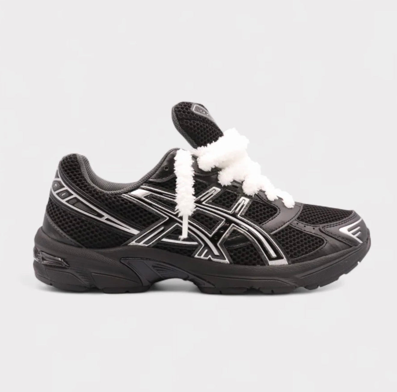 ASICS Gel-1130 Black Pure Silver Fluffy Laces White