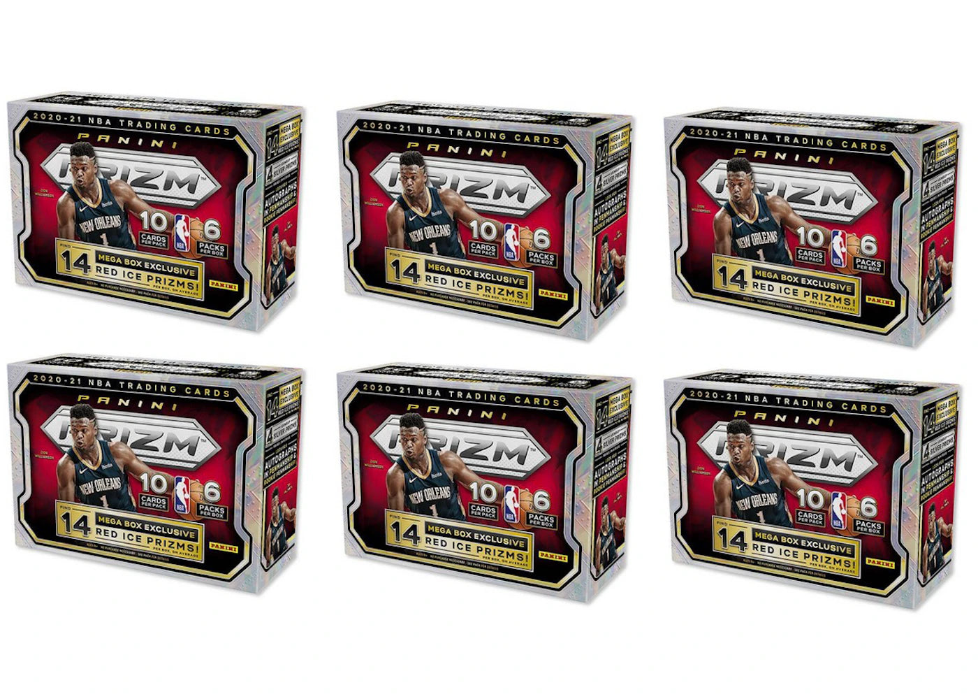 2020-21 Panini Prizm-Basketball Mega Box (Red Ice Prizms) 6x Lot (Red or Blue Box)