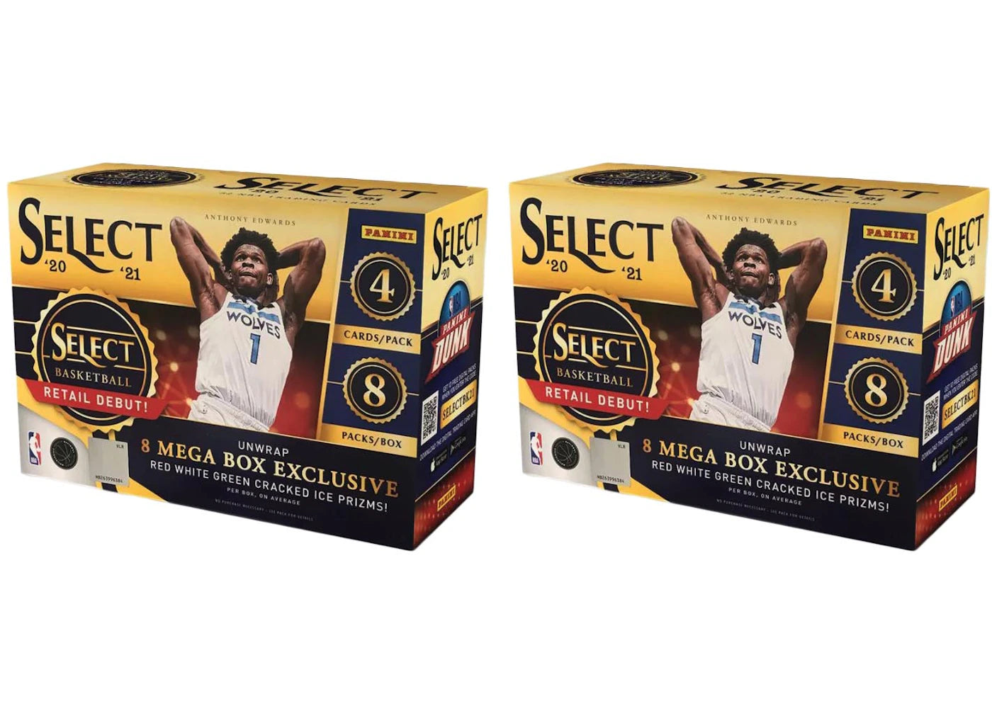 2020-21 Panini Select-Basketball Mega Box (Red/White/Green Cracked Ice Prizms) 2x Lot