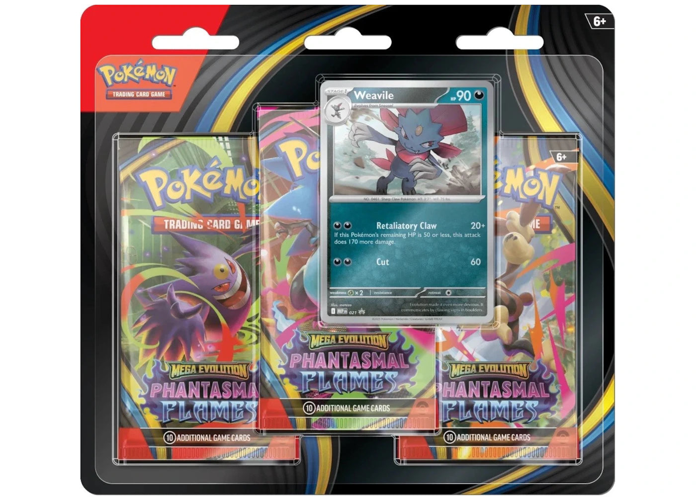 2025 Pokémon Mega Evolution Phantasmal Flames Weavile 3Pk Booster Blister - main view