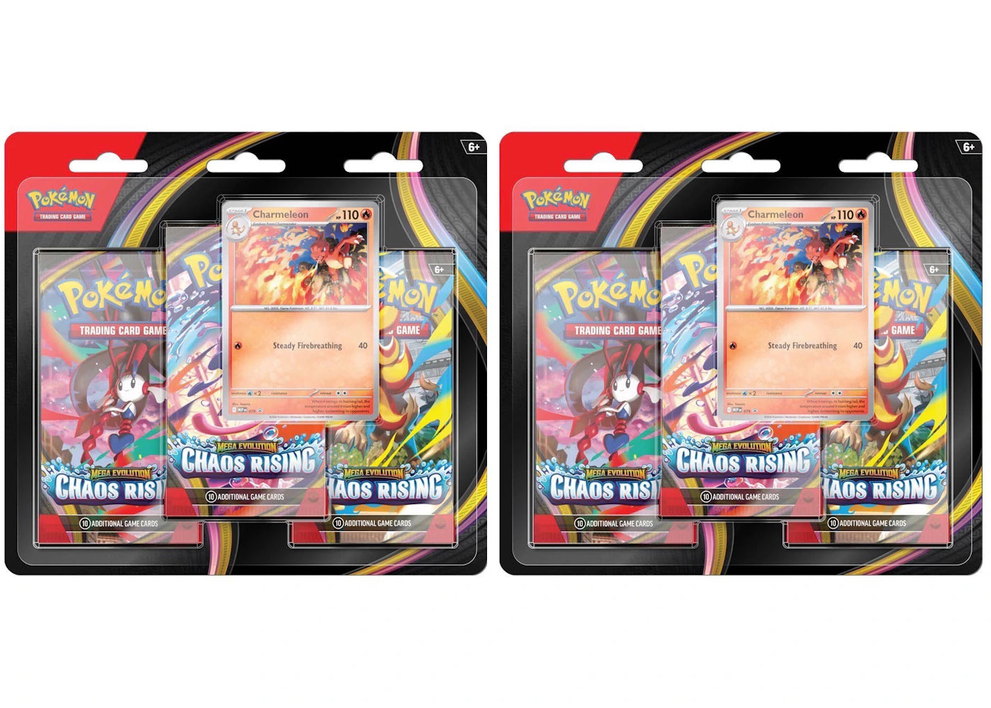 2026 Pokémon Mega Evolution Chaos Rising Charmeleon 3 Pack Blister 2x Lot - main view