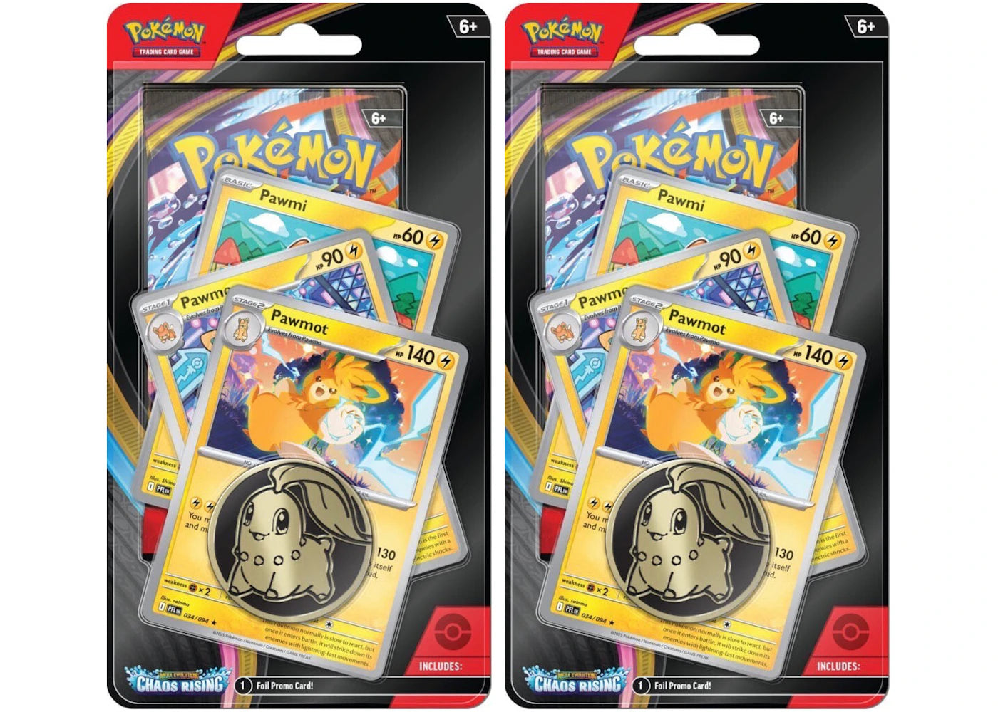 2026 Pokémon Mega Evolution Chaos Rising Pawmot 3 Pack Blister 2x Lot - main view