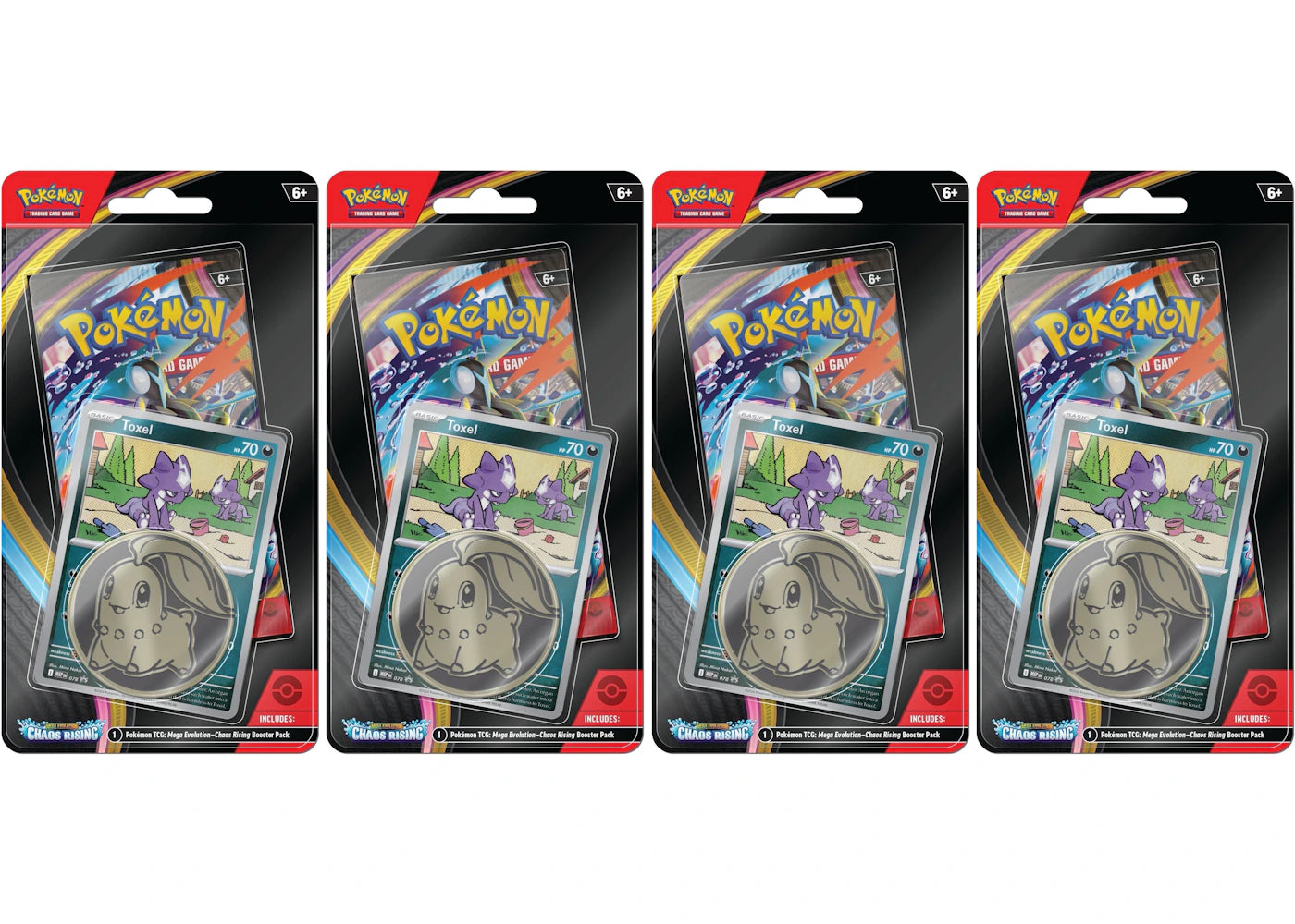 2026 Pokémon Mega Evolution Chaos Rising Toxel 3 Pack Blister 4x Lot - main view