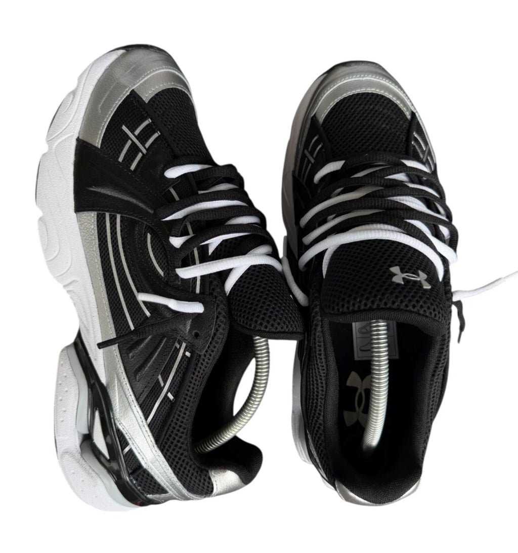 Under Armour UA Sola Black White Metallic Silver Double Laces
