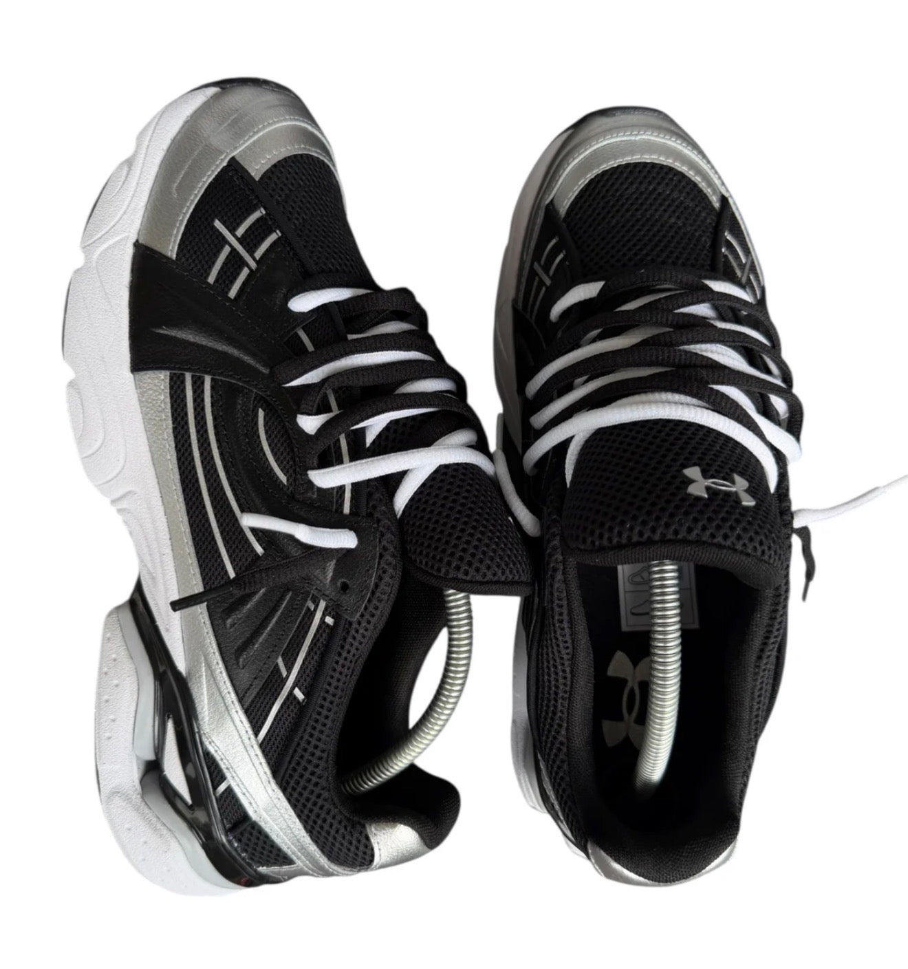Under Armour UA Sola Black White Metallic Silver Double Laces
