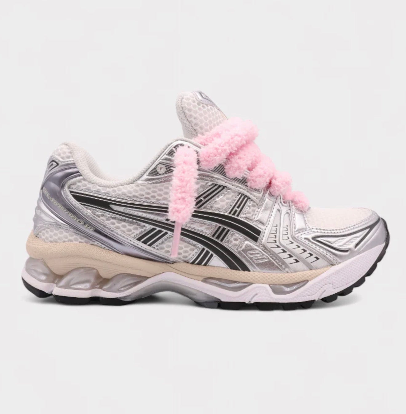 ASICS Gel-Kayano 14-White Graphite Grey Fluffy Laces Pink