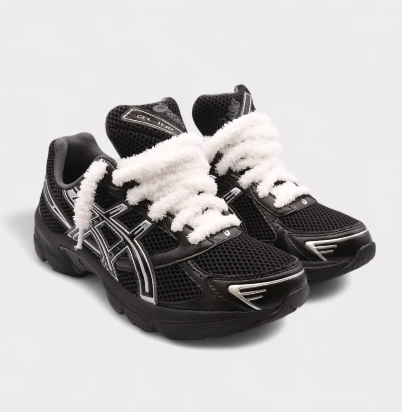 ASICS Gel-1130 Black Pure Silver Fluffy Laces White
