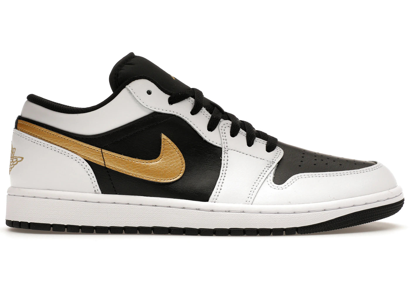 Jordan 1 Low-White Black Metallic Gold Swoosh