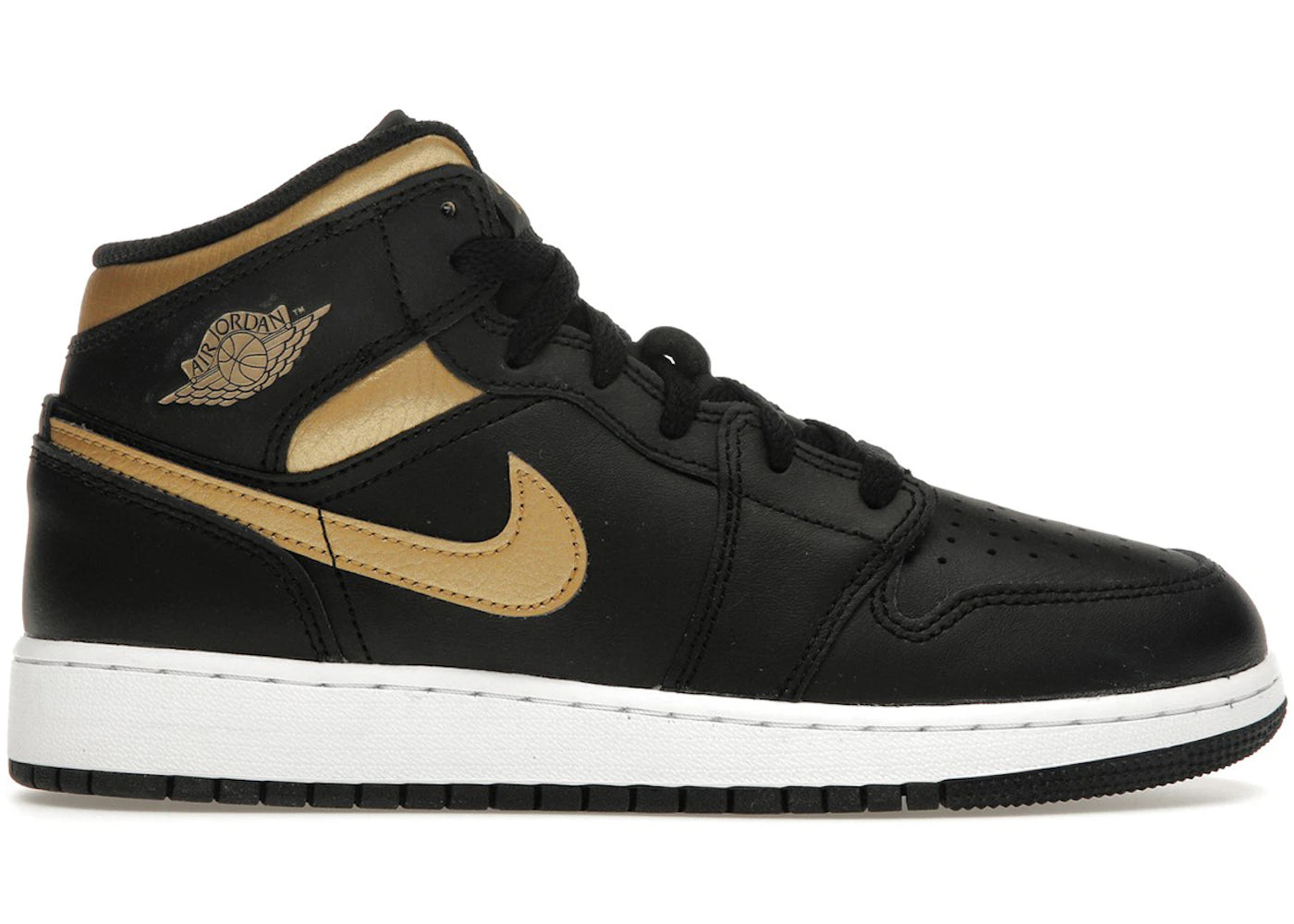 Jordan 1 Mid-Black Metallic Gold Swoosh (GS)