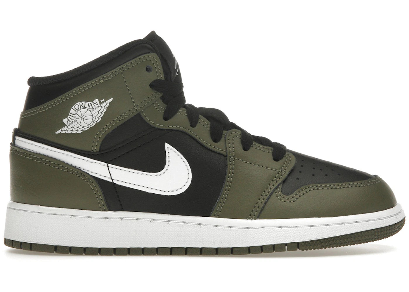 Jordan 1 Mid-Black White Olive (GS)