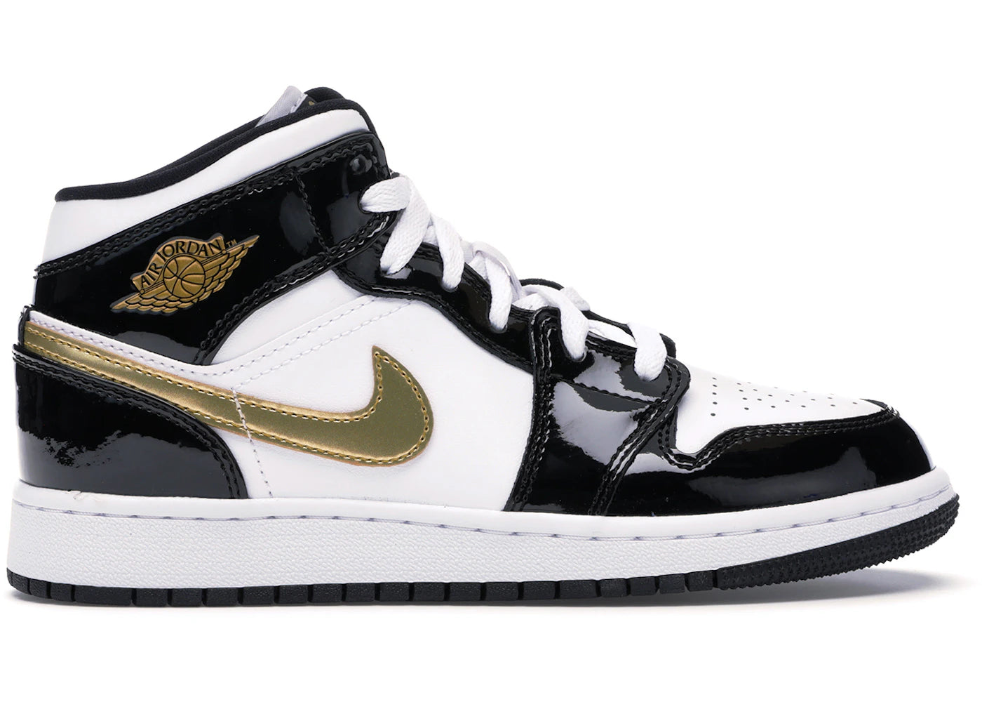 Jordan 1 Mid-Patent Black White Gold (GS)