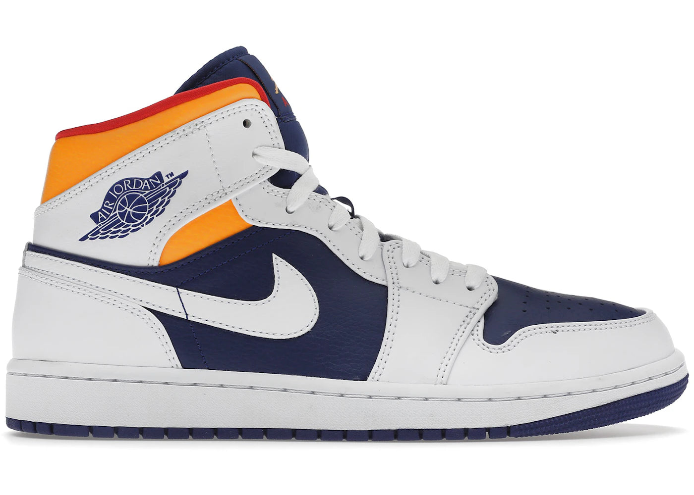 Jordan 1 Mid Bleu Royal Orange Laser