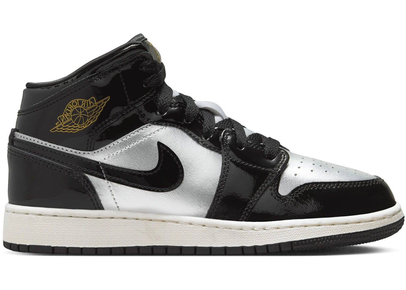 Jordan 1 Mid SE-Noir Argent Métallisé Voile Or Métallisé (GS)