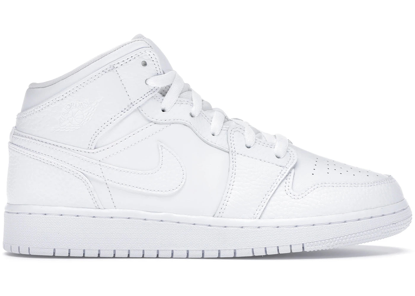 Jordan 1 Mid-Triple White Tumbled Leather (GS)
