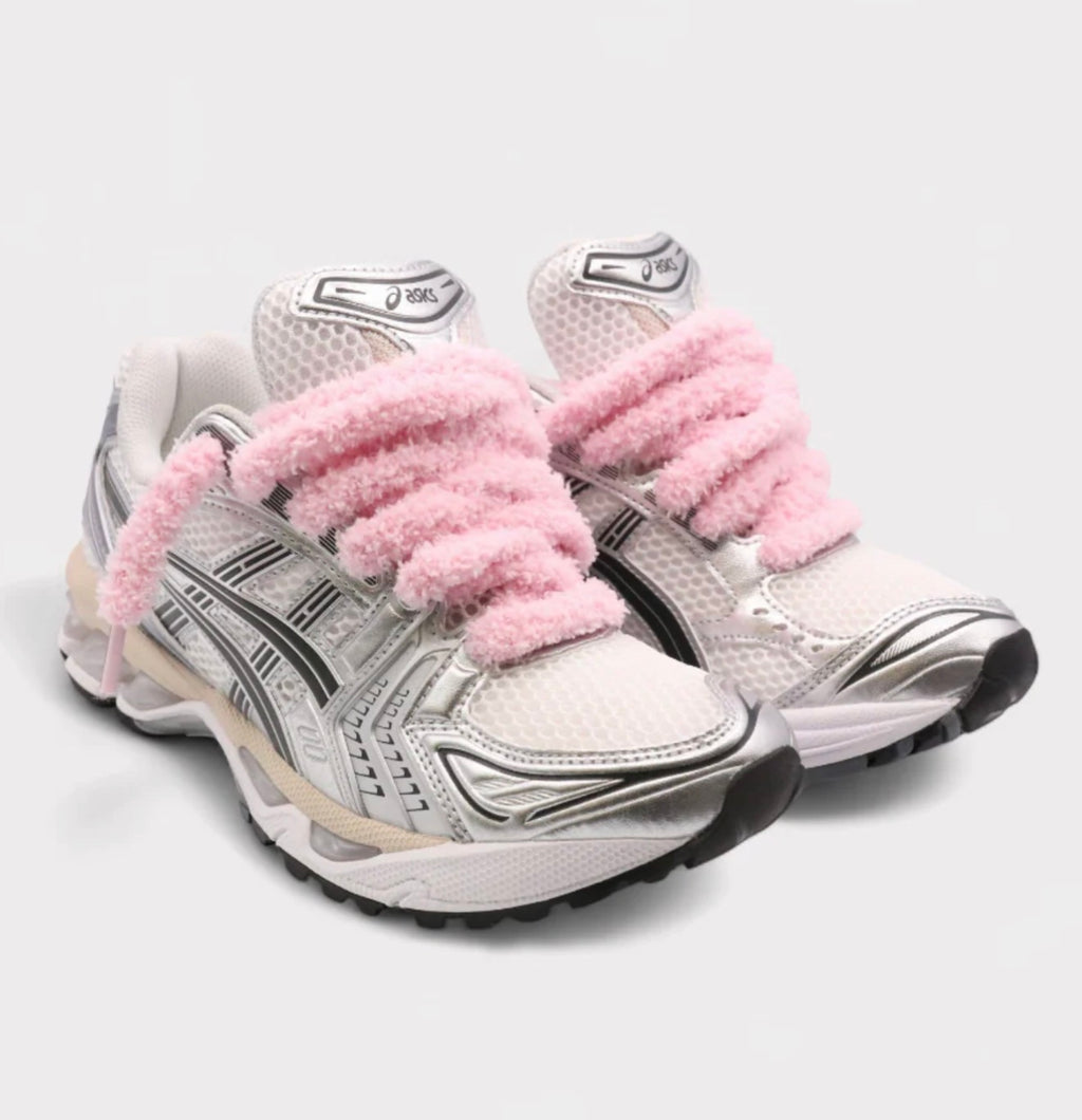 ASICS Gel-Kayano 14-White Graphite Grey Fluffy Laces Pink