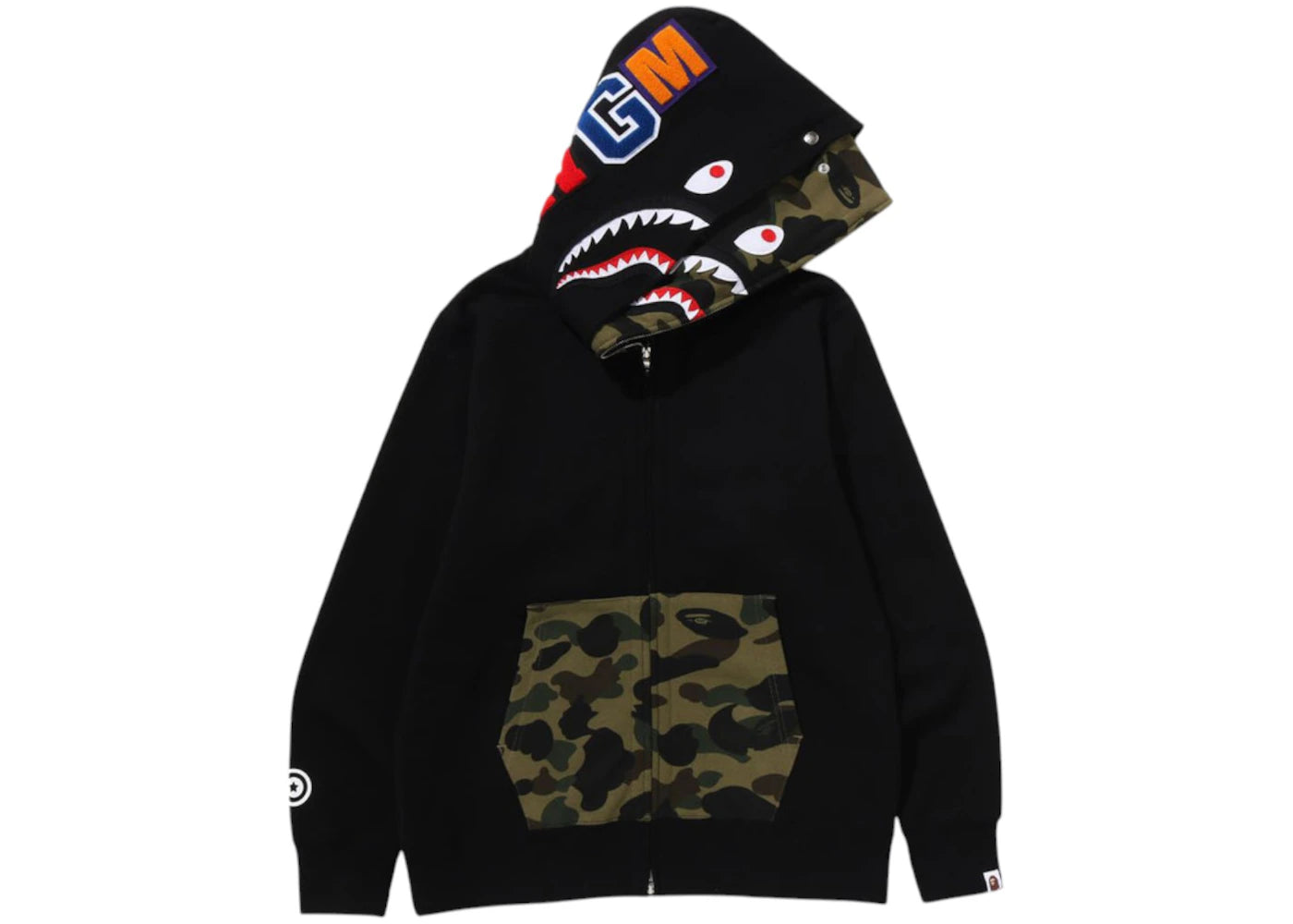 BAPE 1st Camo Shark Full Zip Double Hoodie-Black