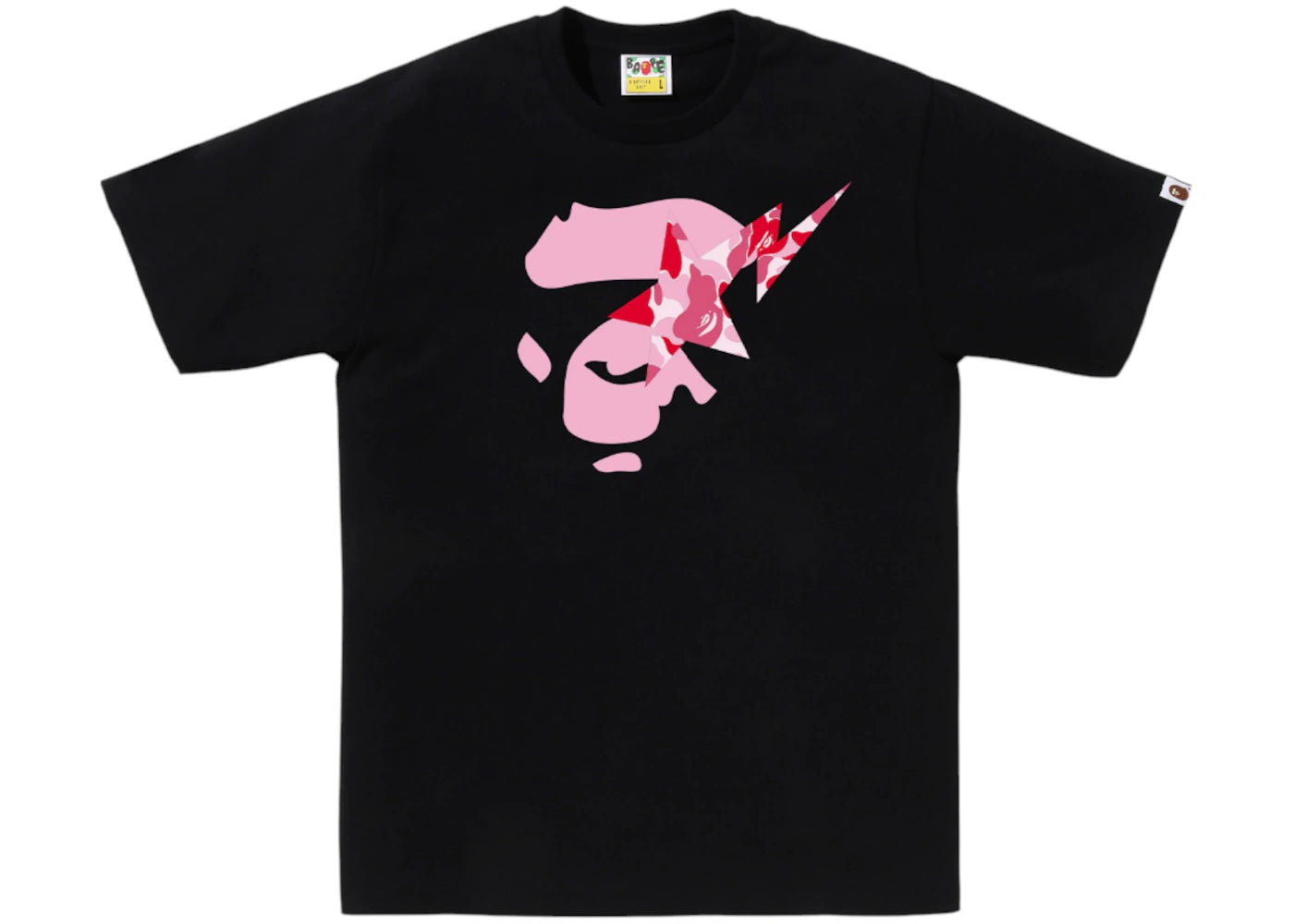 BAPE ABC Camo Ape Face Sta Tee-Black/Pink