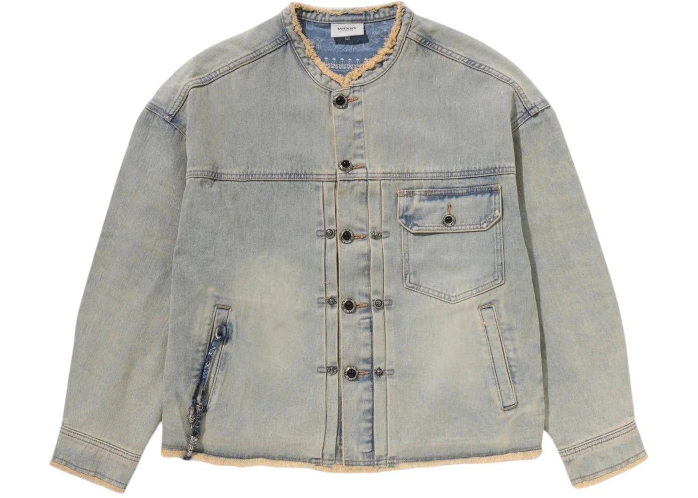Veste sans col BAPE à écusson cachemire noir - Bleu