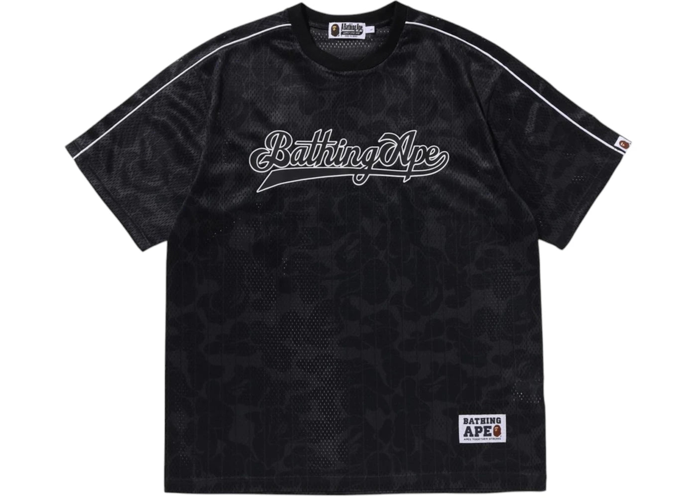 T-shirt BAPE à rayures camouflage et logo baseball, coupe décontractée - Noir