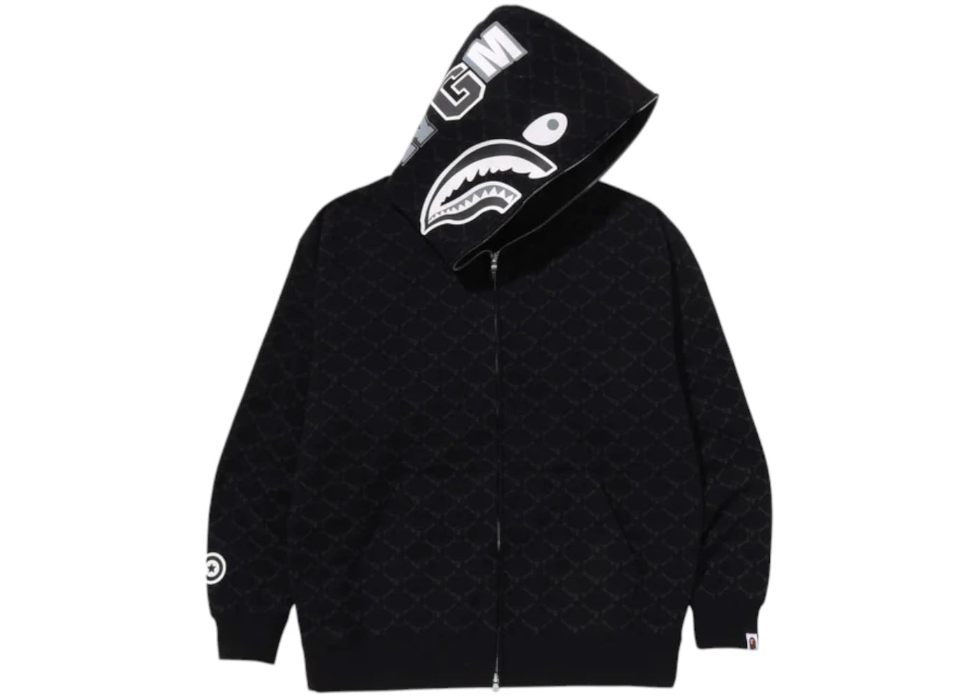 BAPE College Monogram Relaxed Fit Shark Full Zip Hoodie-Black