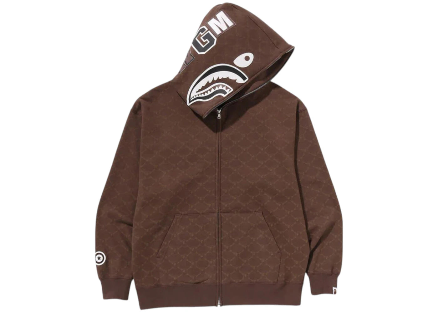 BAPE College Monogram Relaxed Fit Shark Full Zip Hoodie-Brown