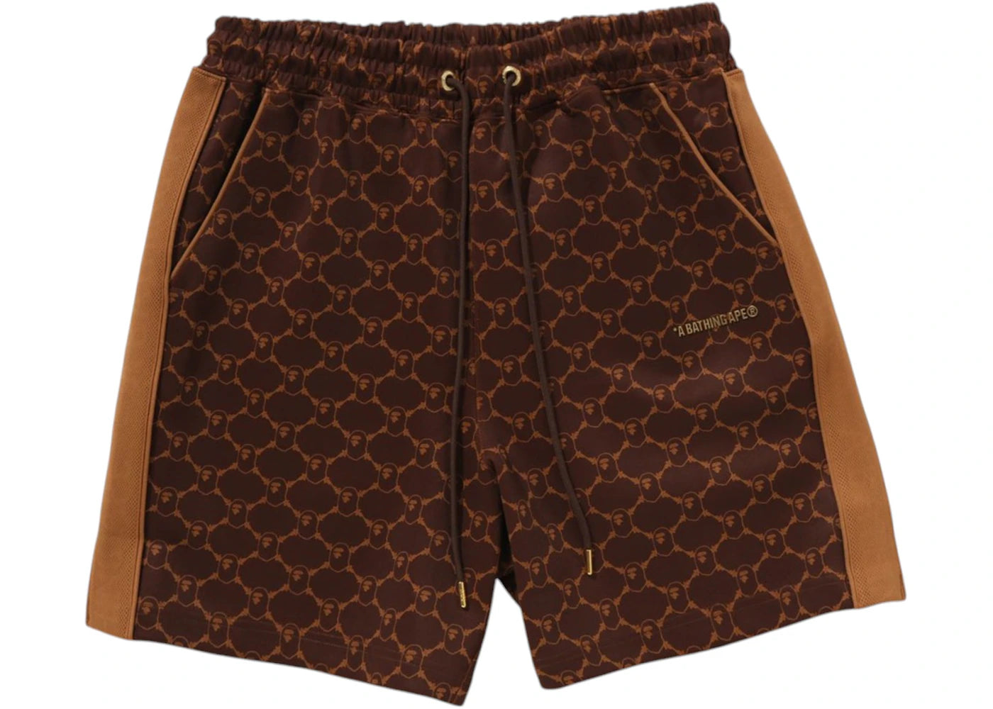 BAPE College Monogram Relaxed Fit Sweat Shorts-Brown