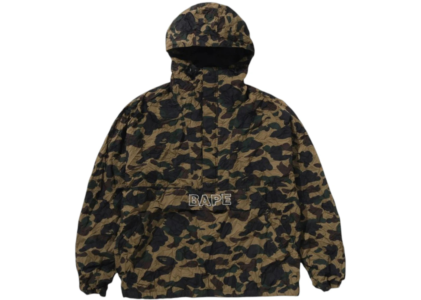 BAPE Crinkle Effect 1st Camo Half Zip Hoodie Jacket-Green