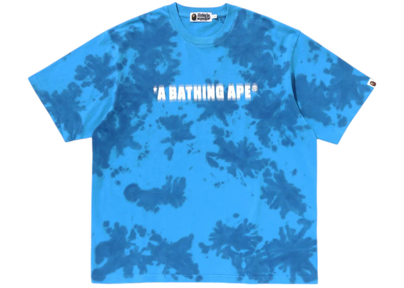 T-shirt BAPE bleu à logo délavé détruit, coupe décontractée
