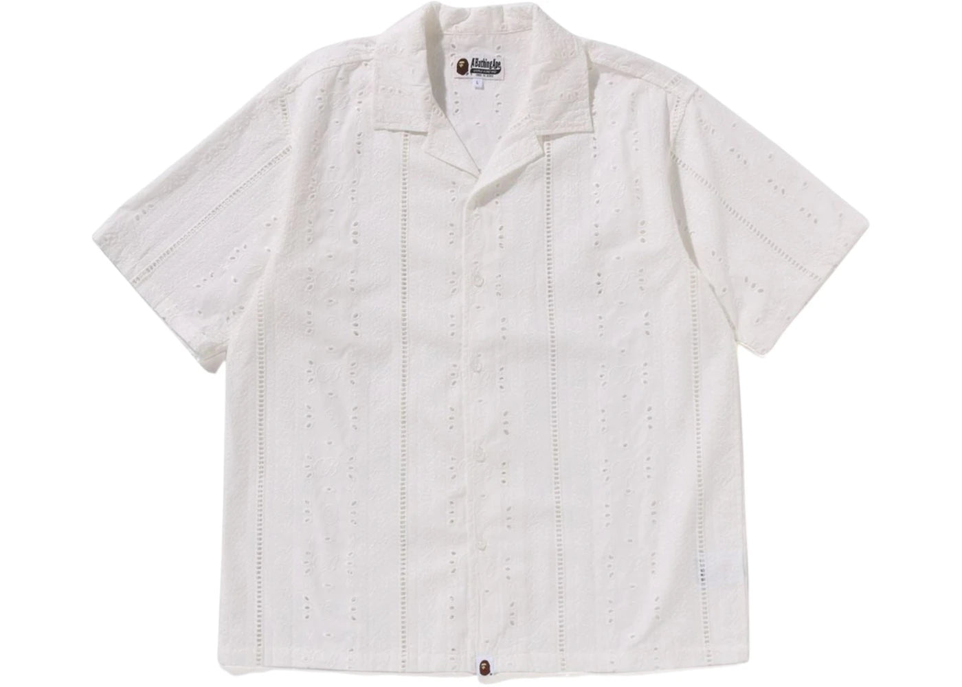 Chemise à manches courtes BAPE brodée, col ouvert - Ivoire