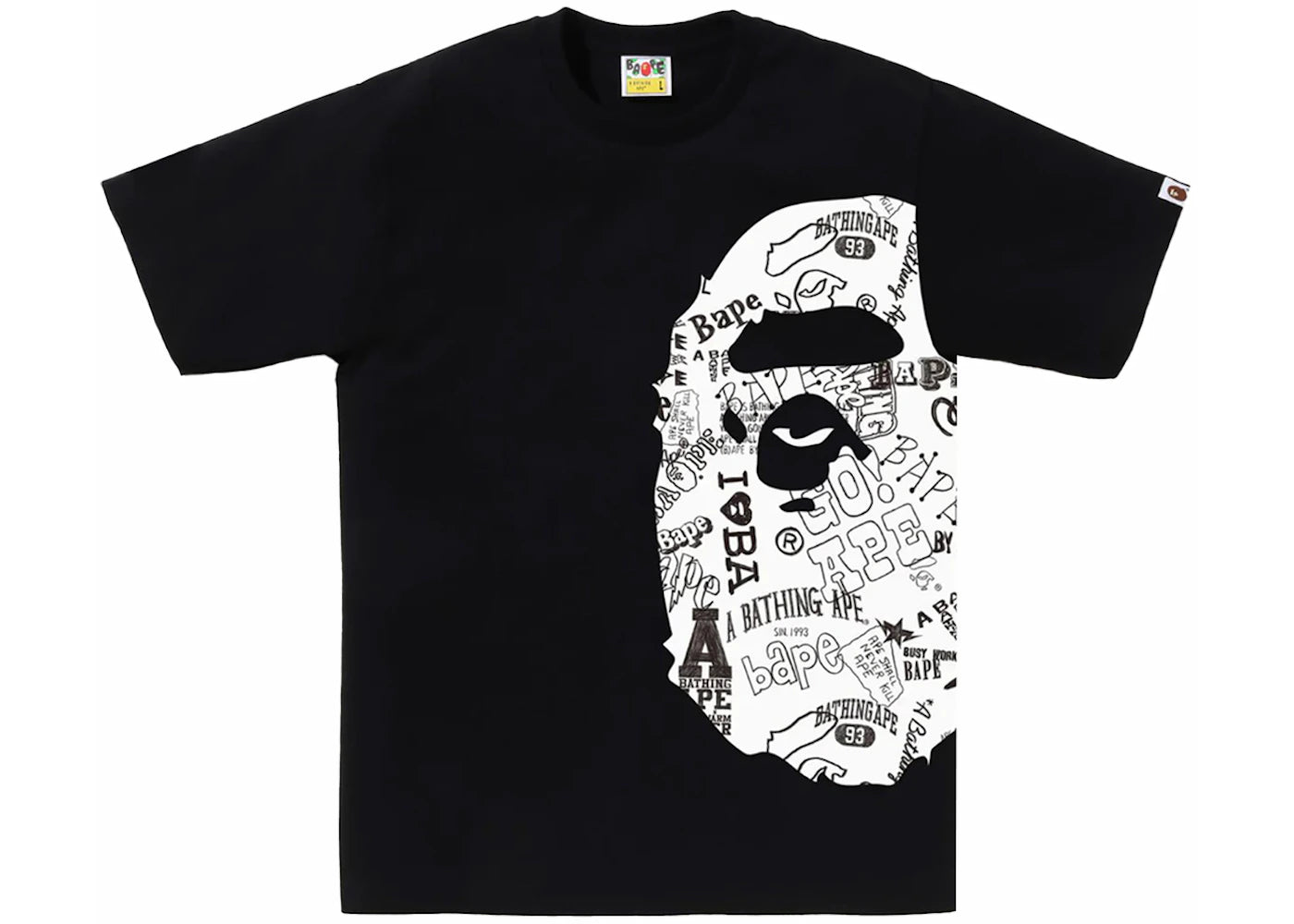 T-shirt BAPE à motif tête de singe dessinée à la main sur le côté - Noir/Blanc
