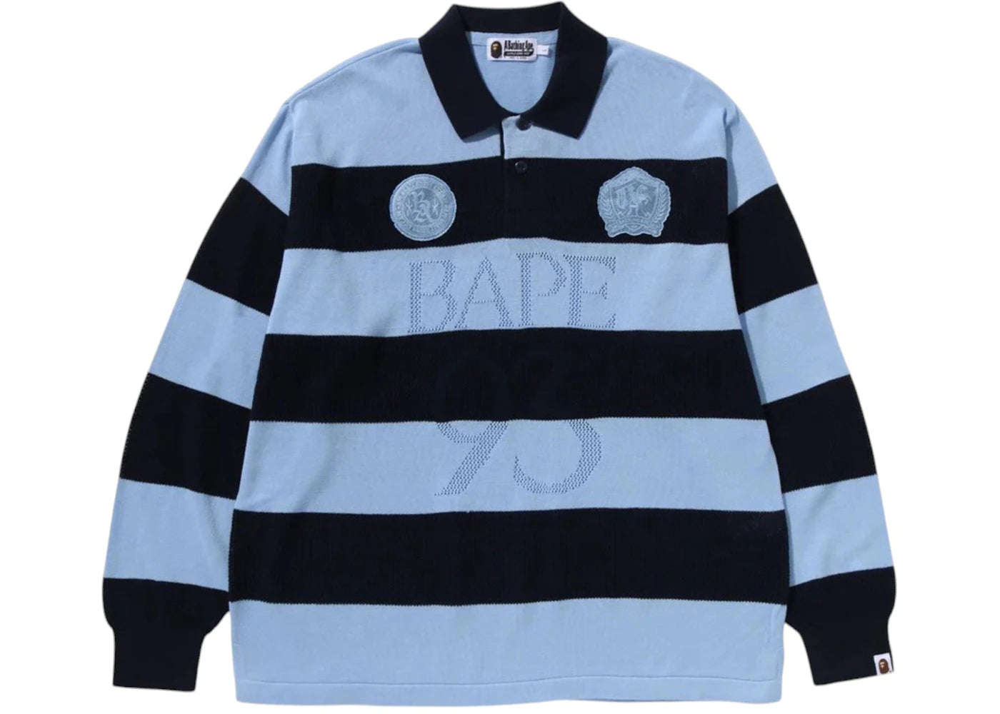 BAPE Jacquard Multilogo Stripe Relaxed Fit L/S Tee-Blue