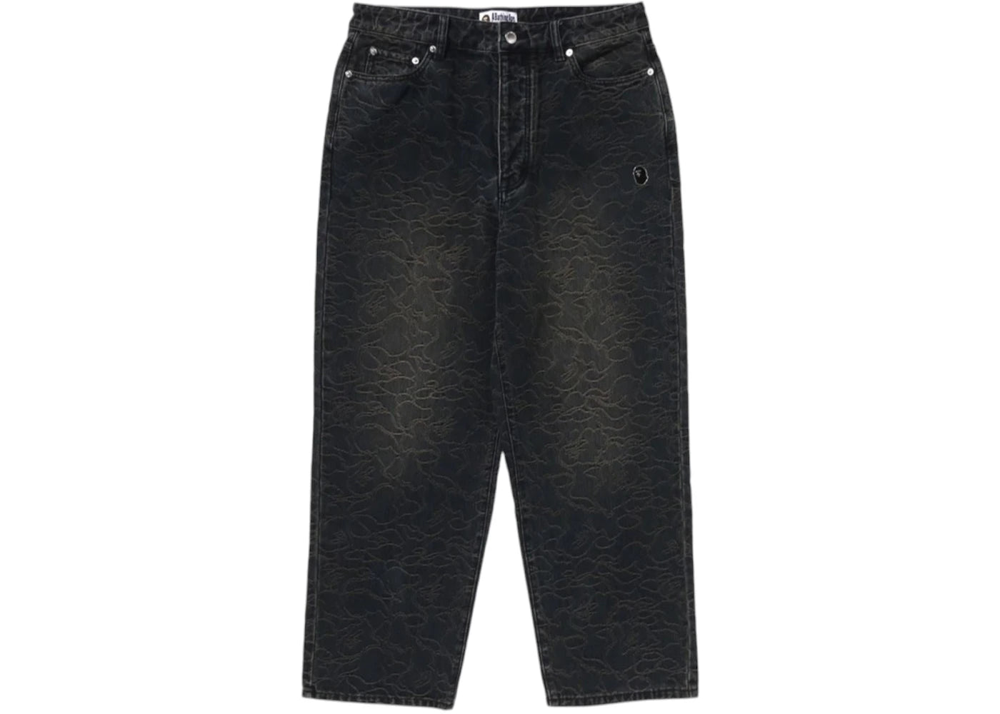 Pantalon en denim gris BAPE Line Camo Jacquard One Point, coupe décontractée, 13 oz