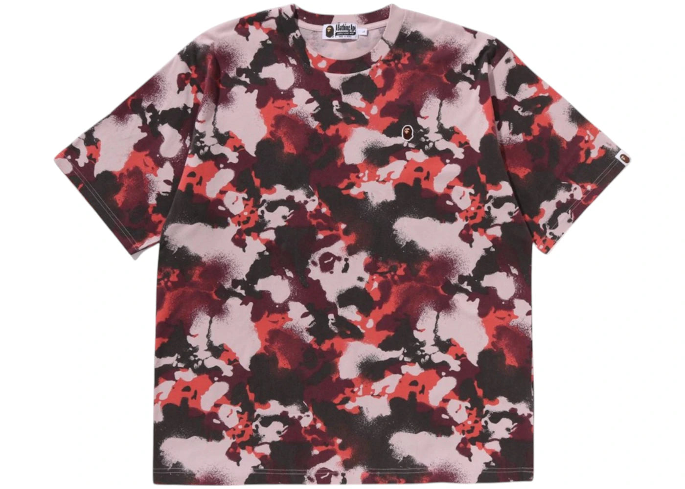 T-shirt BAPE Map Camo Ape Head One Point, coupe décontractée, rouge