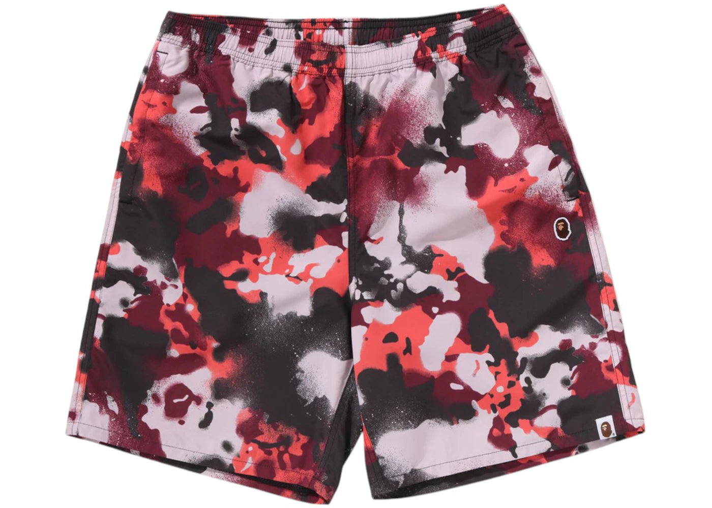 BAPE Map Camo Regular Fit Beach Shorts-Red
