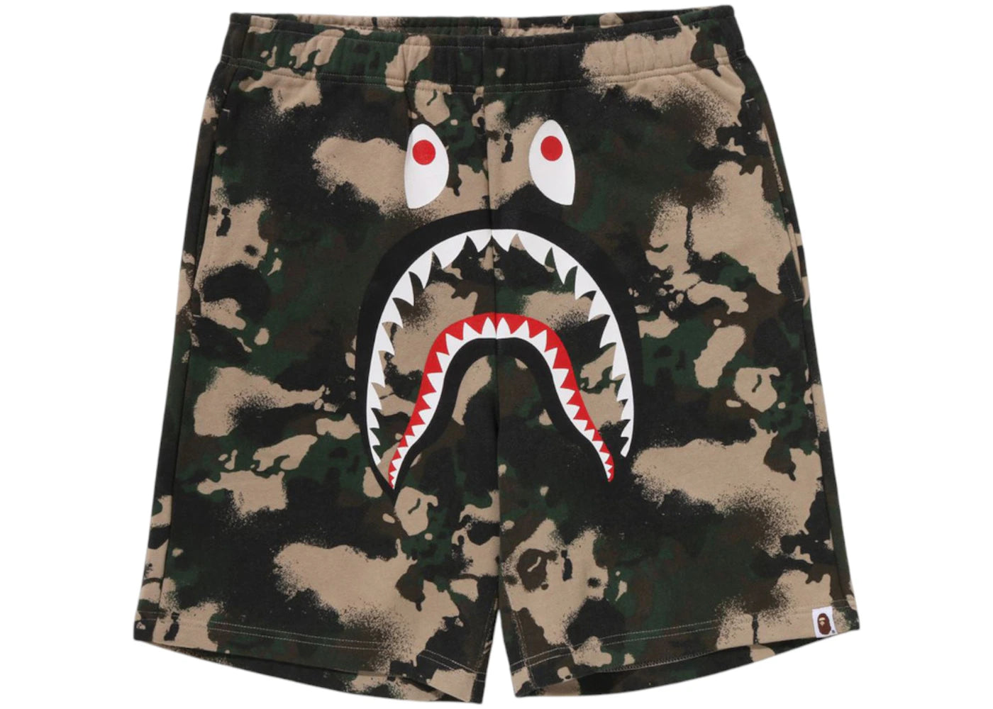 BAPE Map Camo Regular Fit Shark Sweat Shorts-Green