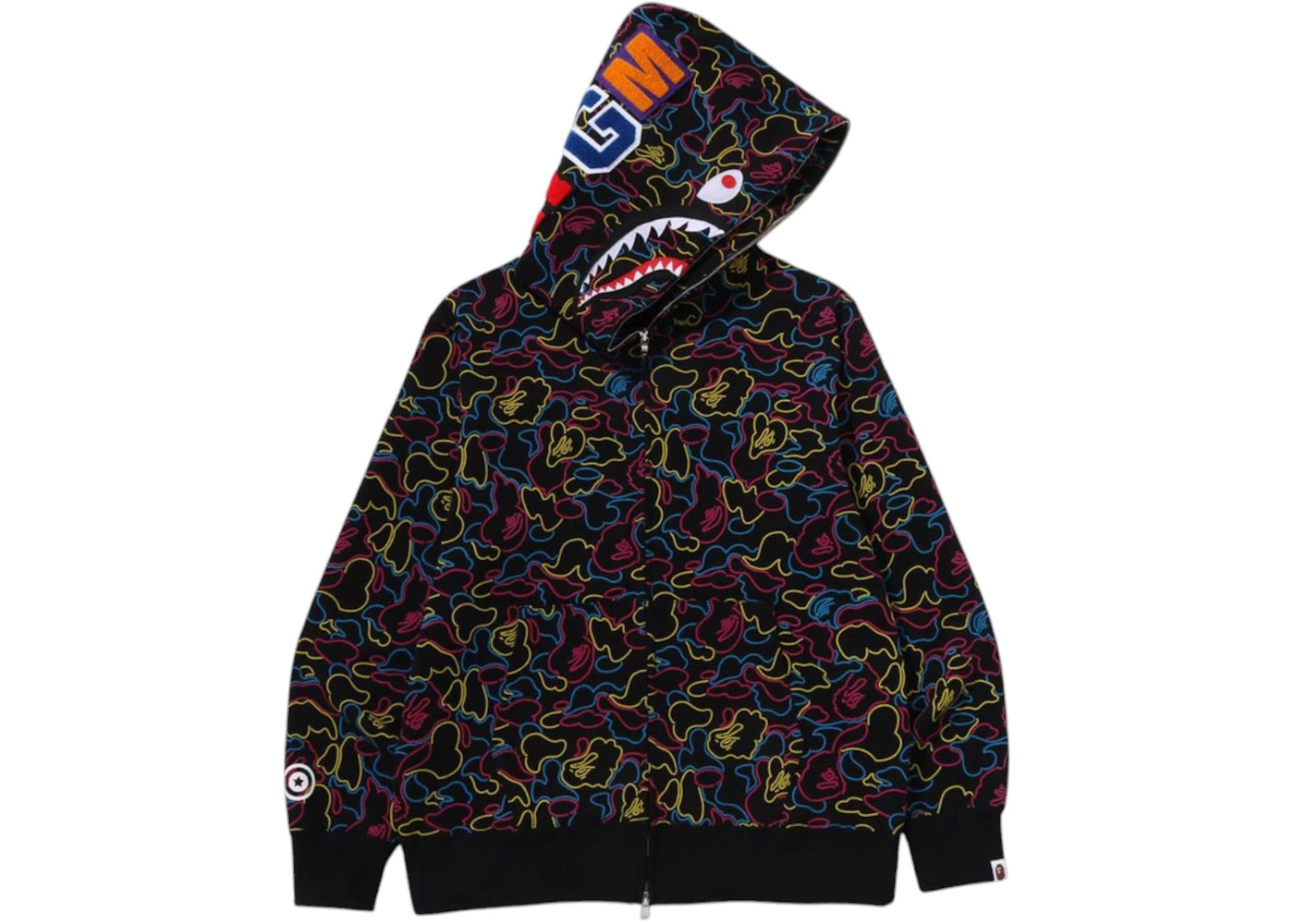 BAPE Neon Camo Shark Full Zip Hoodie-Multi