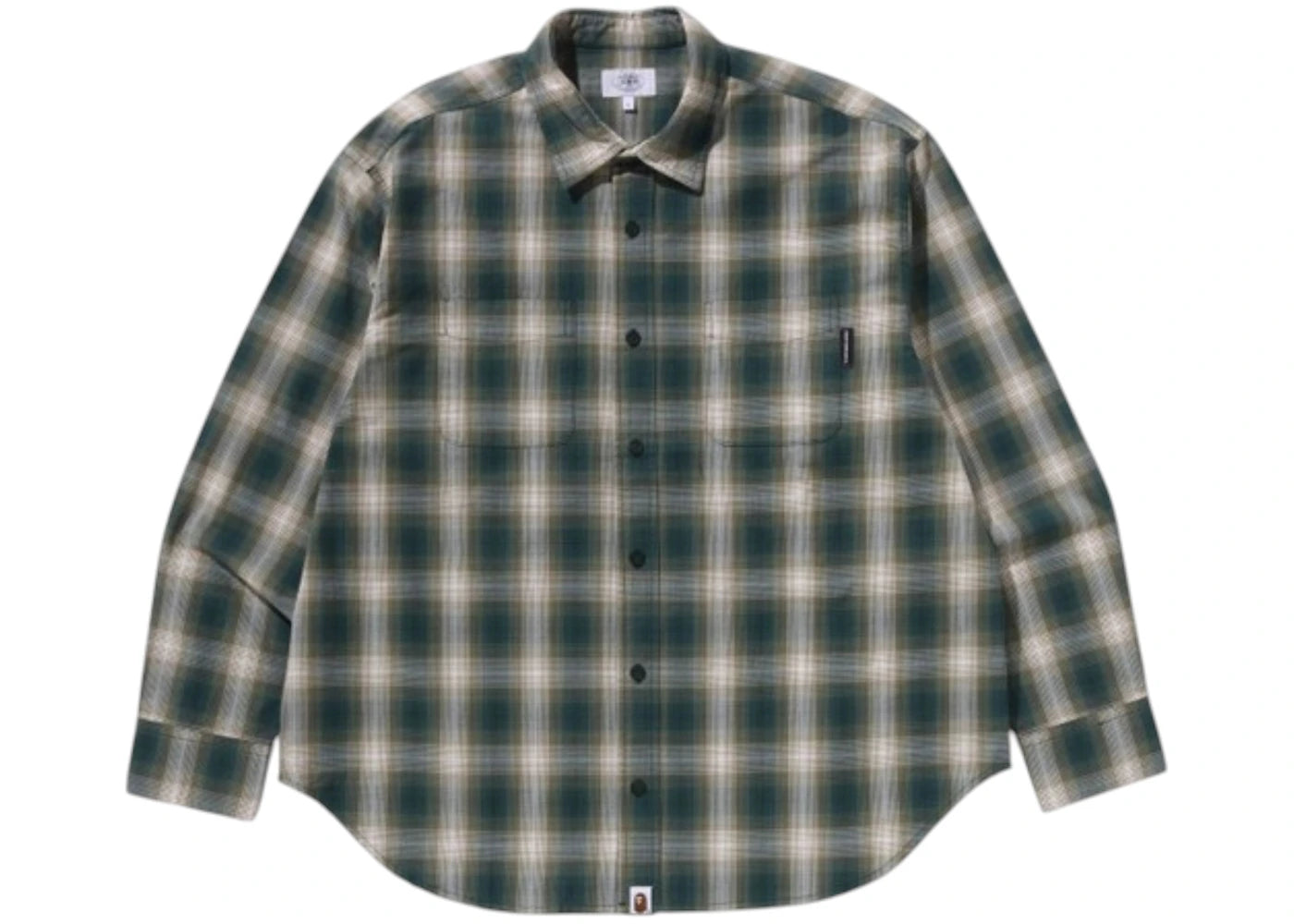 Chemise BAPE à carreaux ombrés, coupe décontractée, style universitaire - Verte