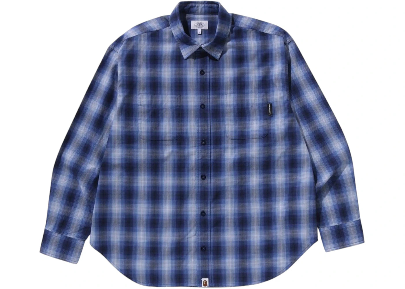 BAPE Ombre Check College Relaxed Fit Shirt-Navy