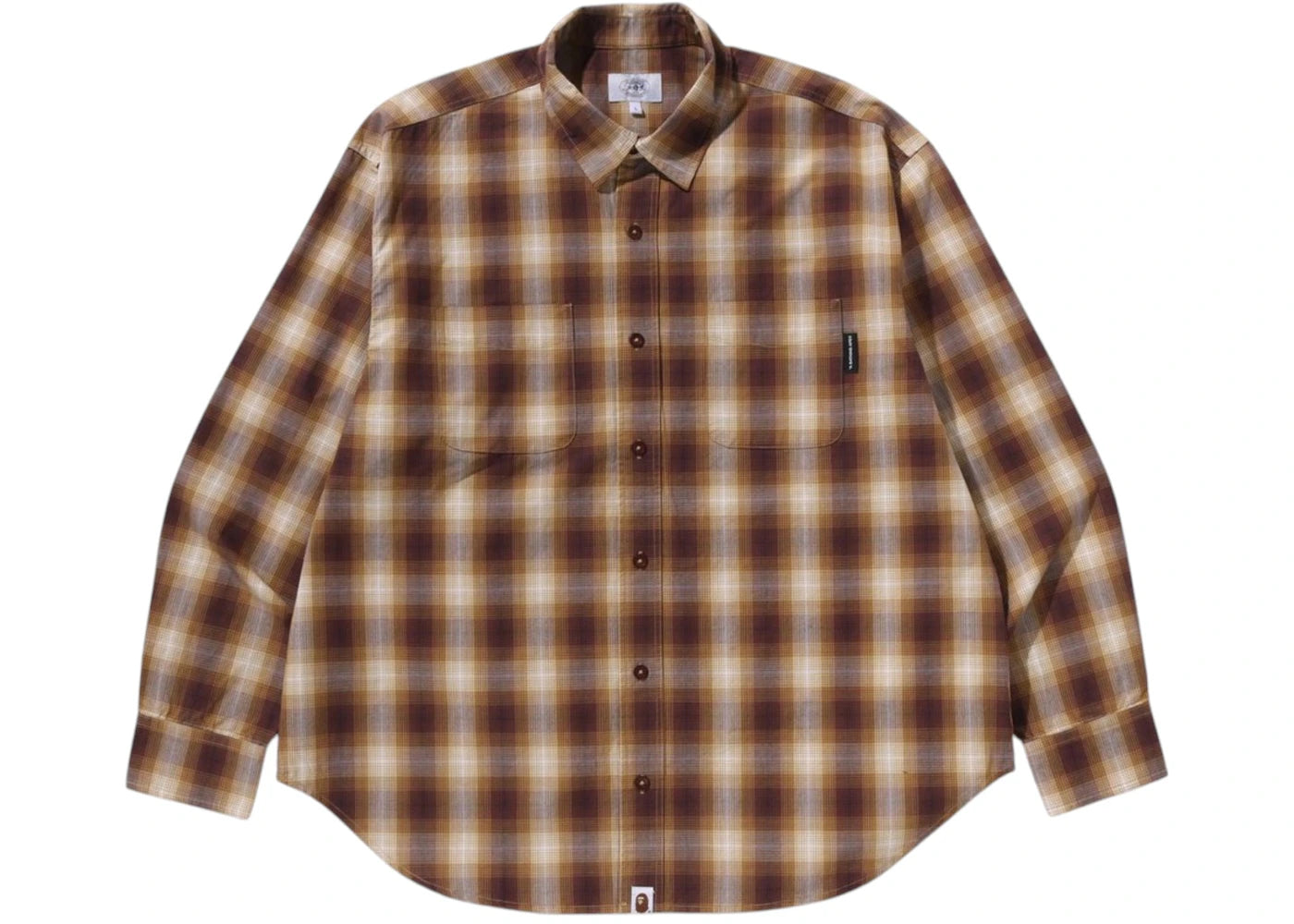 Chemise BAPE à carreaux ombrés, coupe décontractée, style universitaire - Jaune