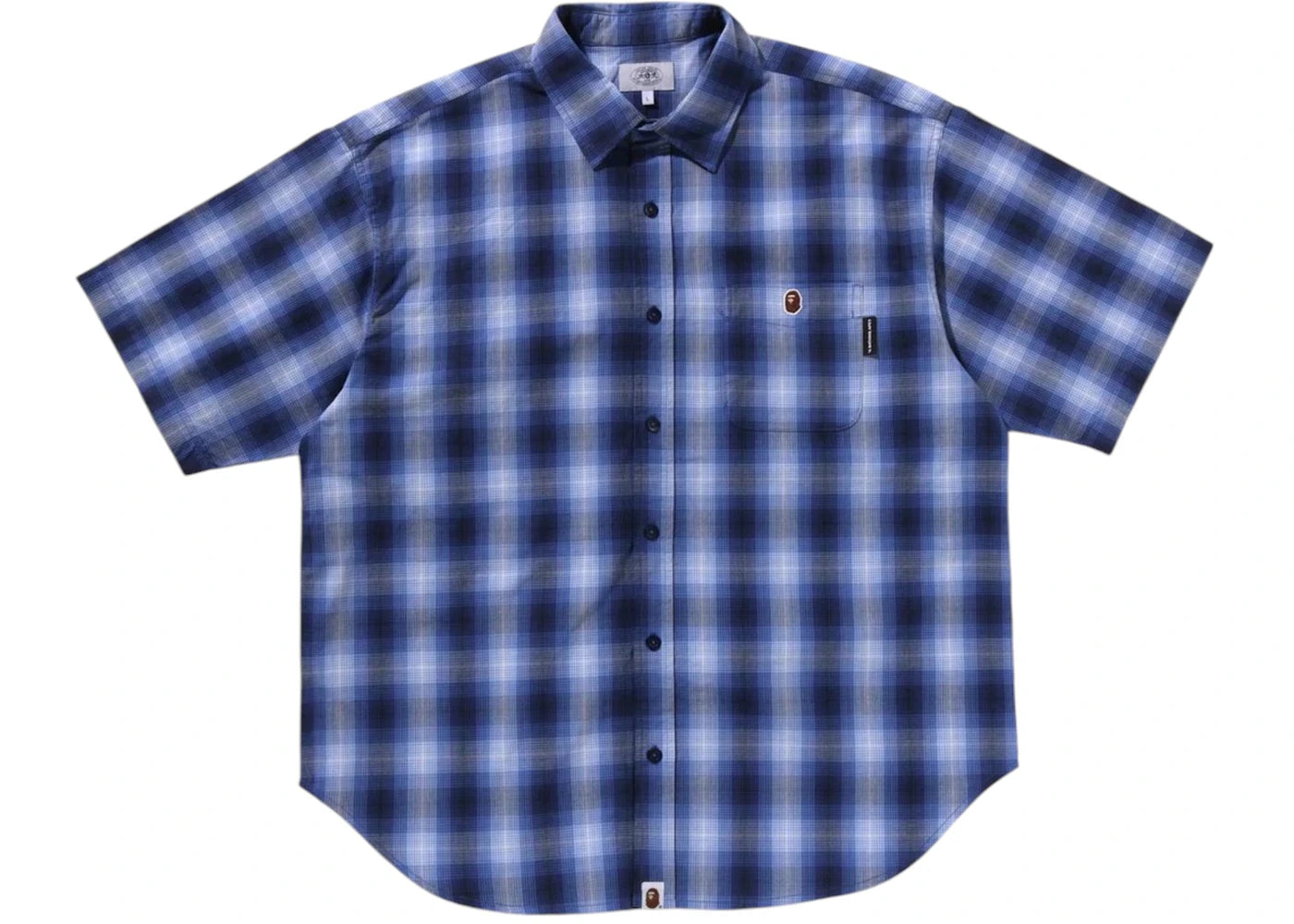 Chemise BAPE à carreaux ombrés, coupe décontractée, manches courtes - Marine