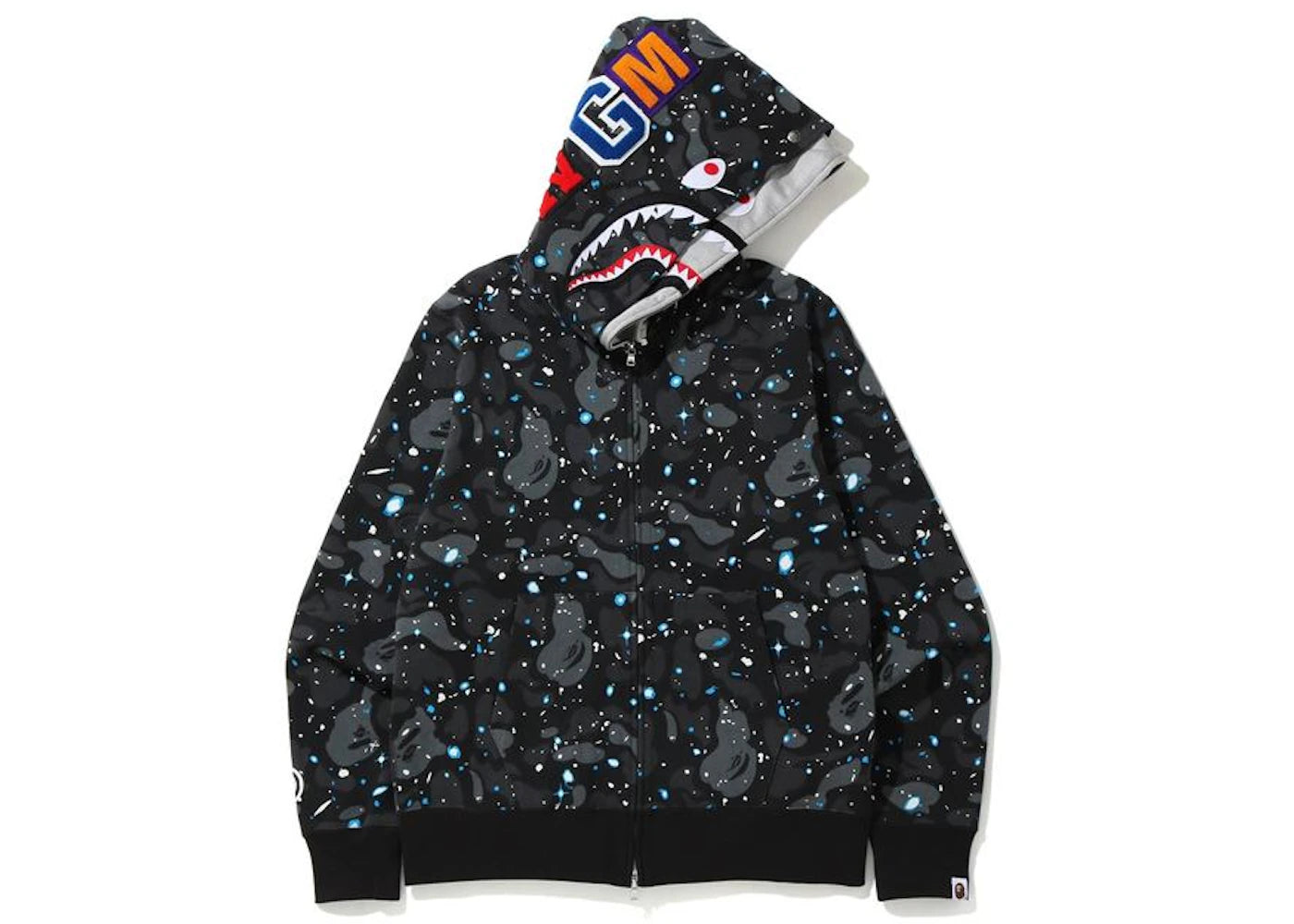 BAPE Space Camo Shark Full Zip Double Hoodie-Black Multi