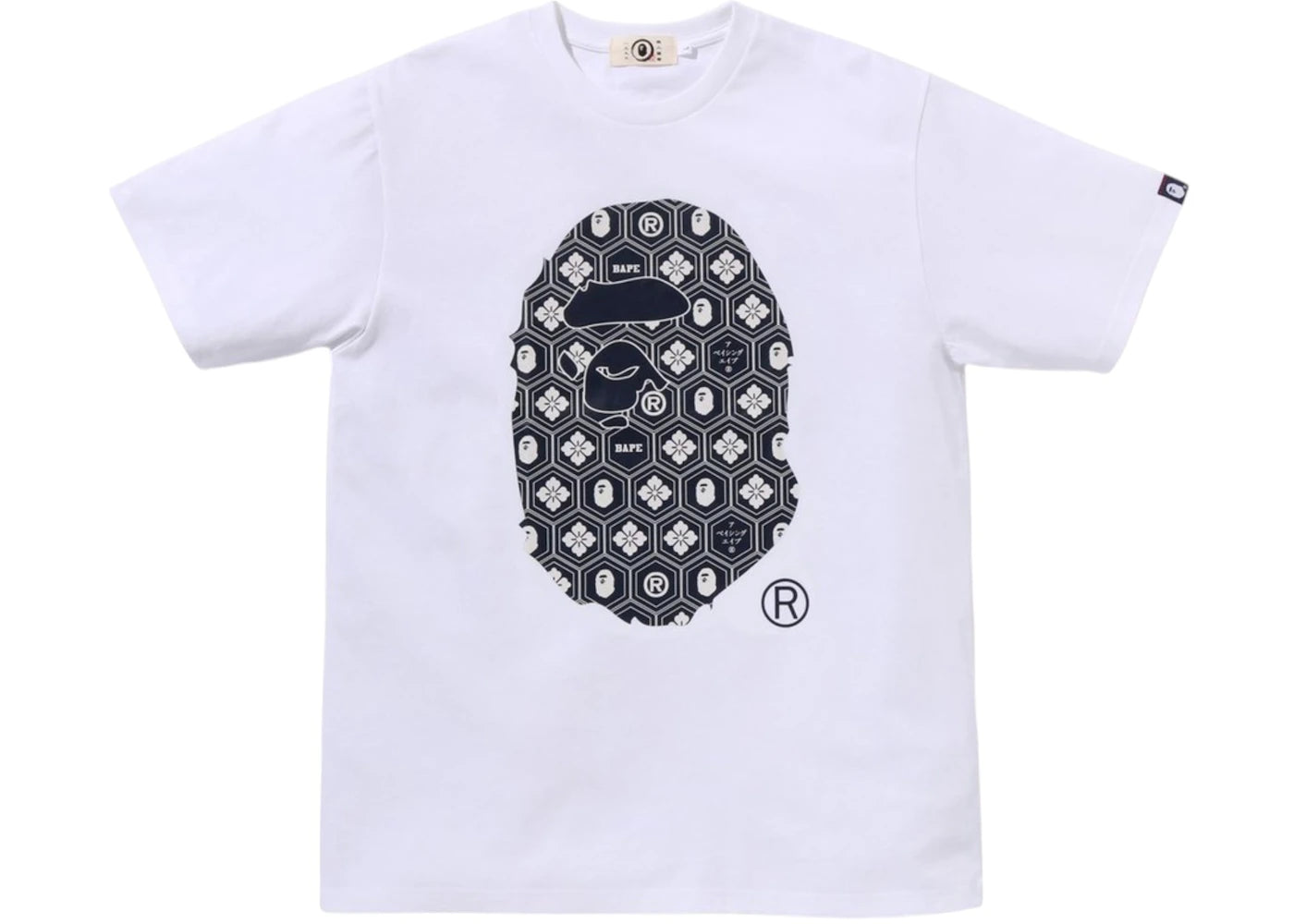 BAPE Traditional Japanese Pattern Ape Head Tee-White/Navy