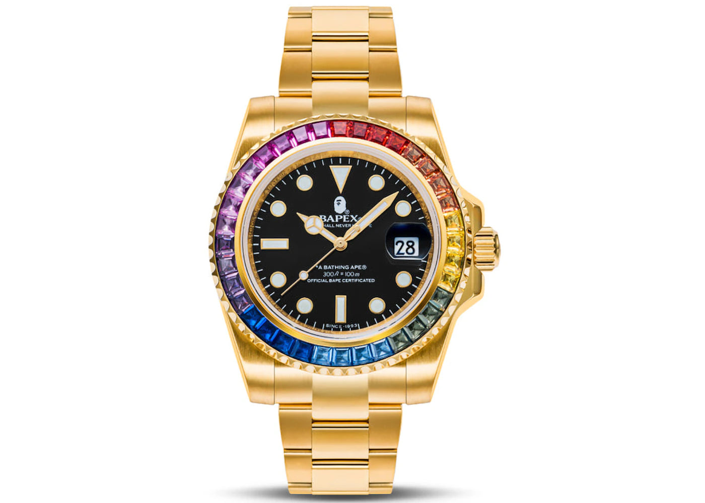 BAPE Type 1 Bapex Crystal Stone Watch-Gold/Rainbow
