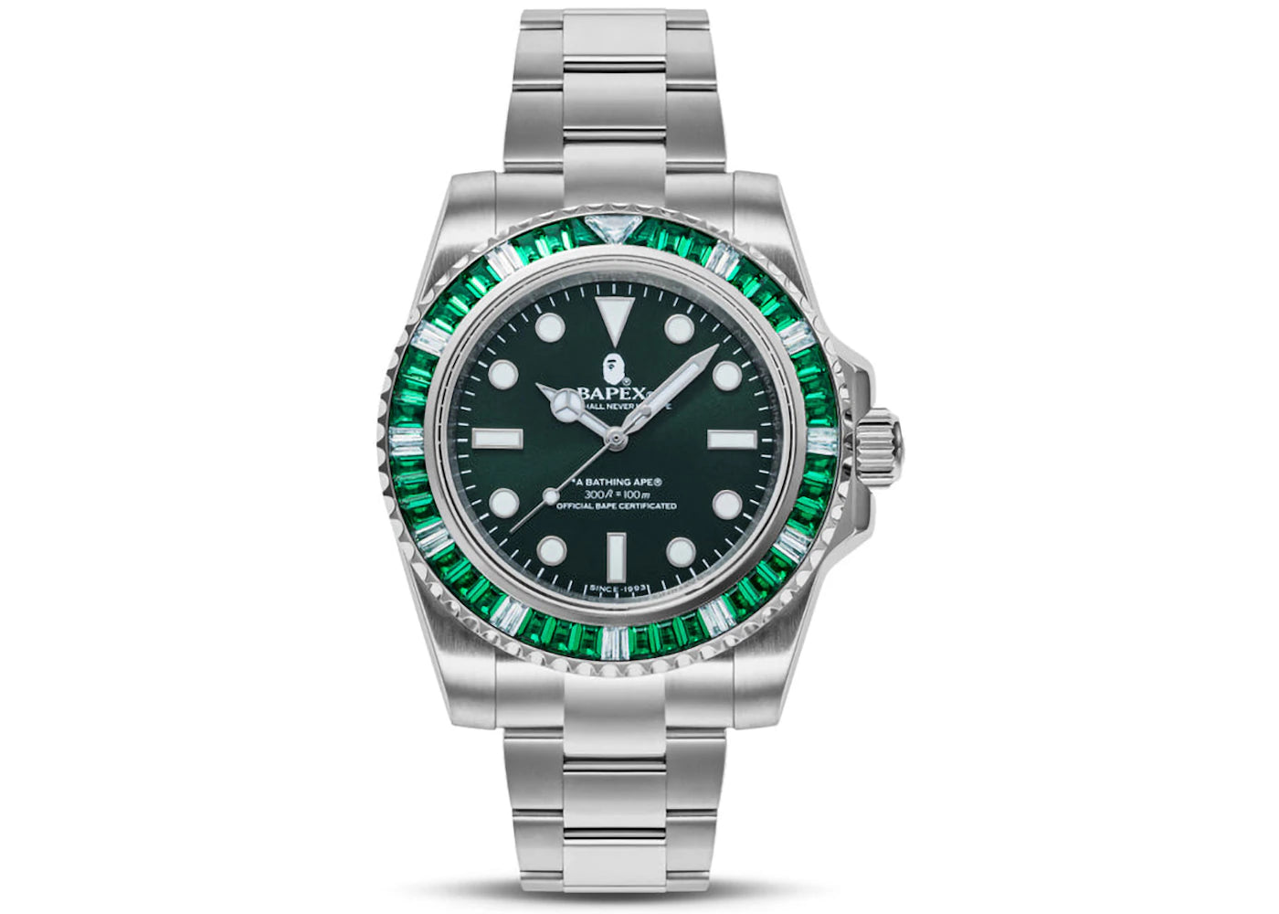 BAPE Type 1 Bapex Crystal Stone Watch-Silver/Green
