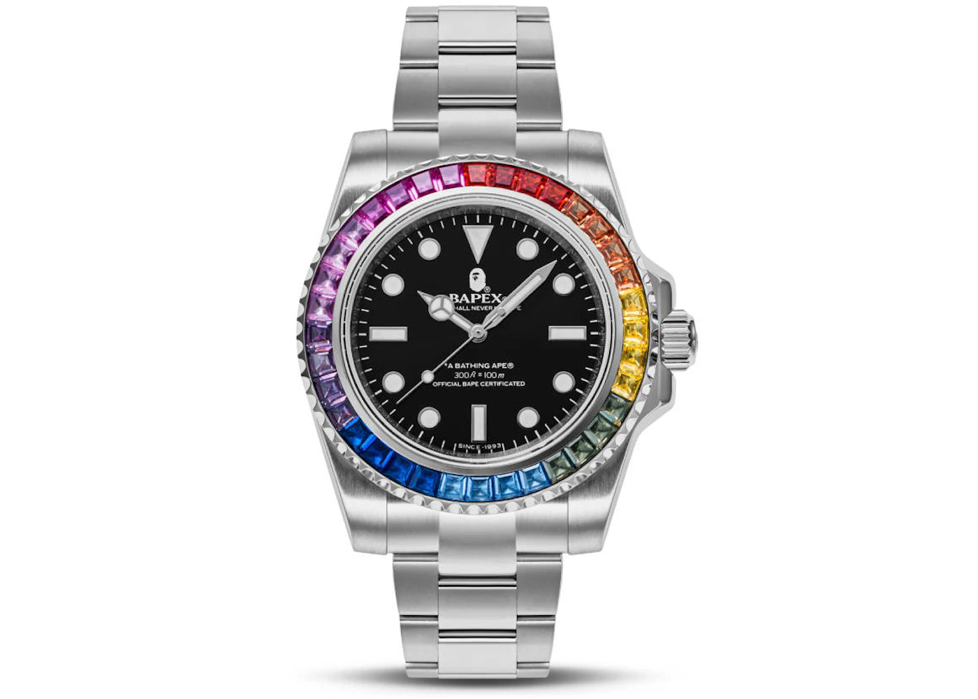 BAPE Type 1 Bapex Crystal Stone Watch-Silver
