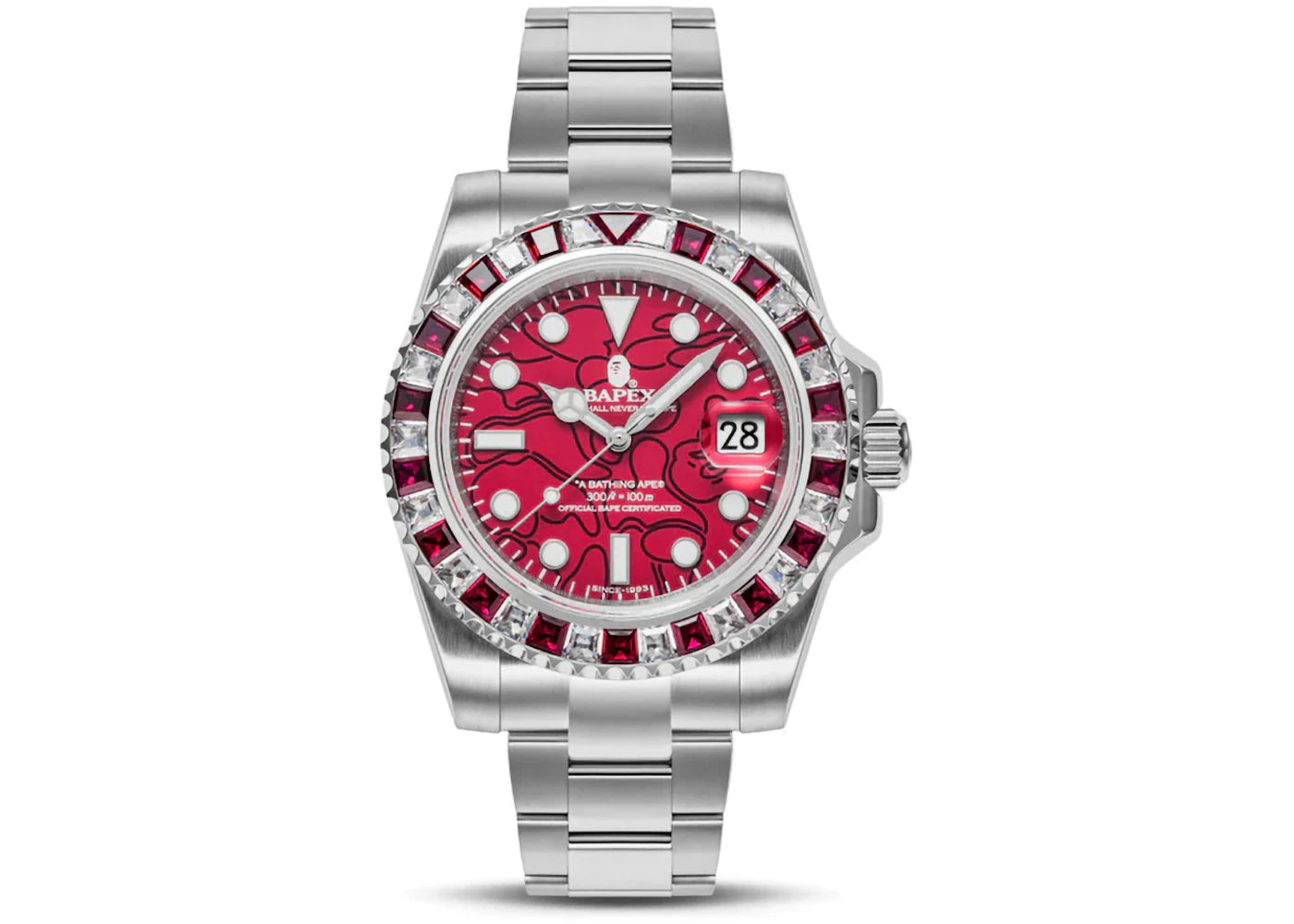 BAPE Type 1 Crystal Stone BAPEX Watch-Burgundy