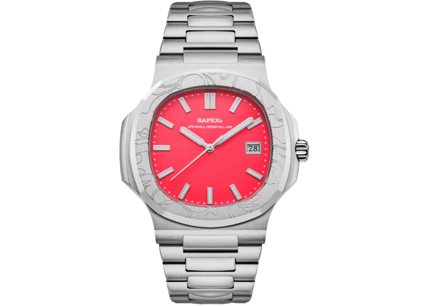 BAPE Type 10 Bapex #1 Watch 0ZXWHM187309N-Silver/Pink