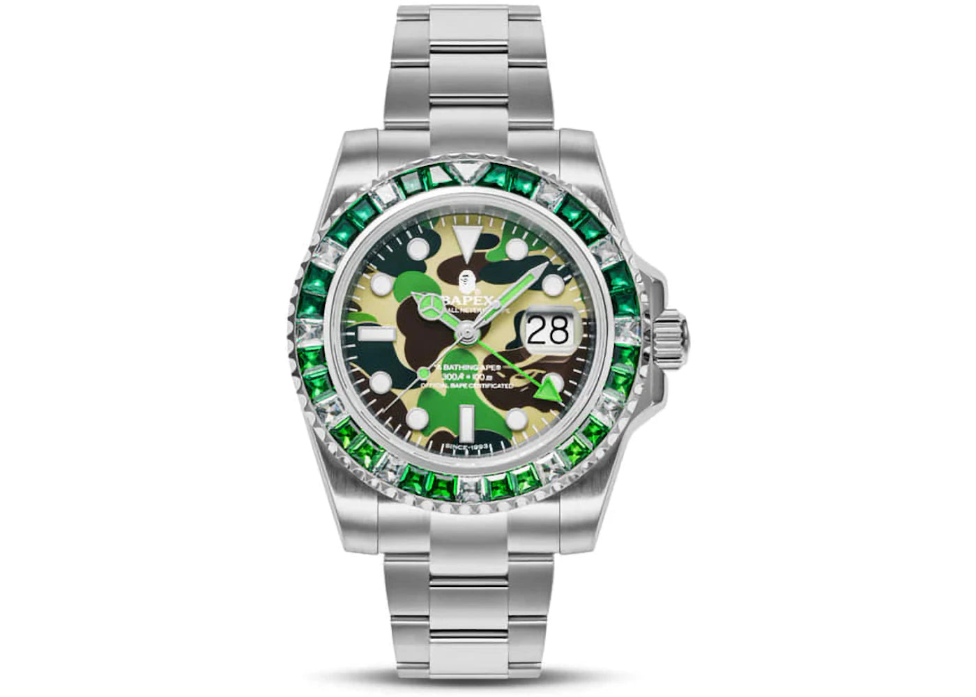 Montre BAPE Type 2 ABC Camo Crystal Stone BAPEX verte