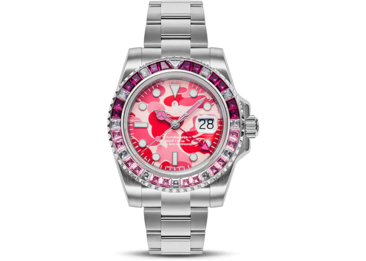 BAPE Type 2 ABC Camo Crystal Stone BAPEX Watch-Pink