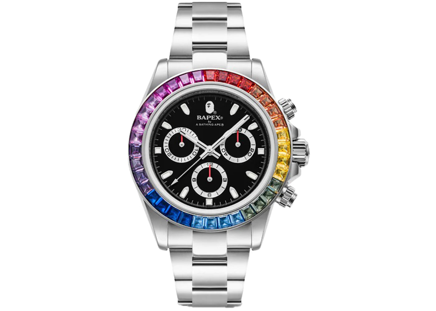 Montre BAPE Type 4 BAPEX avec pierre cristal - Argent